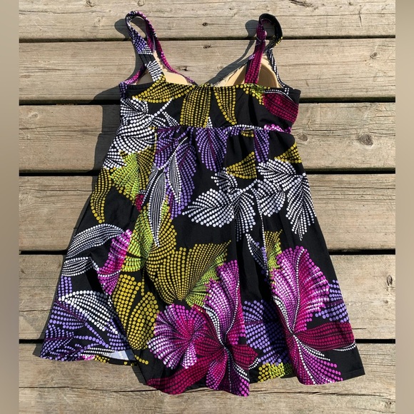 💜 Upstream Black & Multicolor Leaf Print Tankini Top - Size 14 - Picture 7 of 8